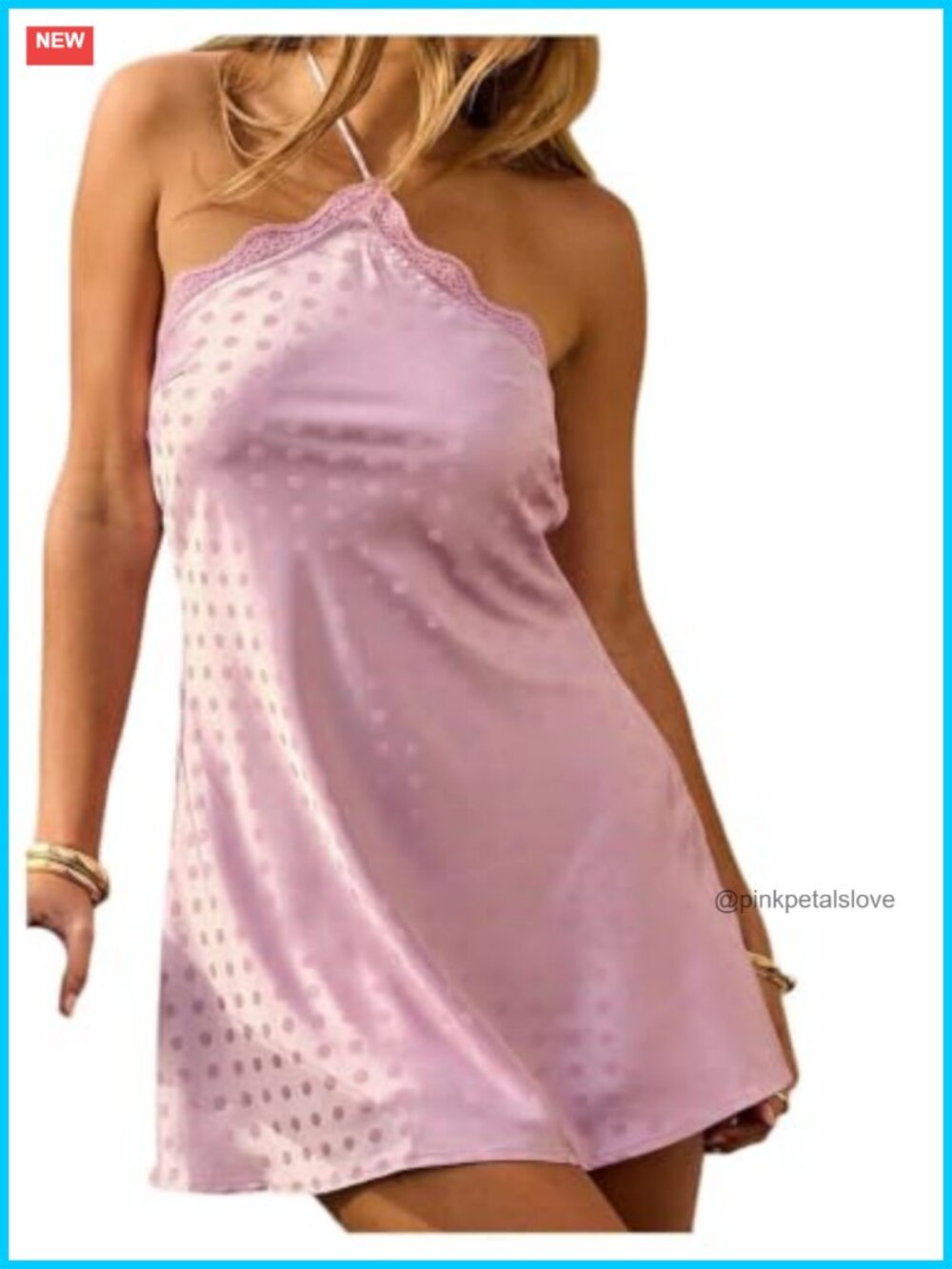 Halter Satin Mini Dress with Polka Dots Lace Backless Party